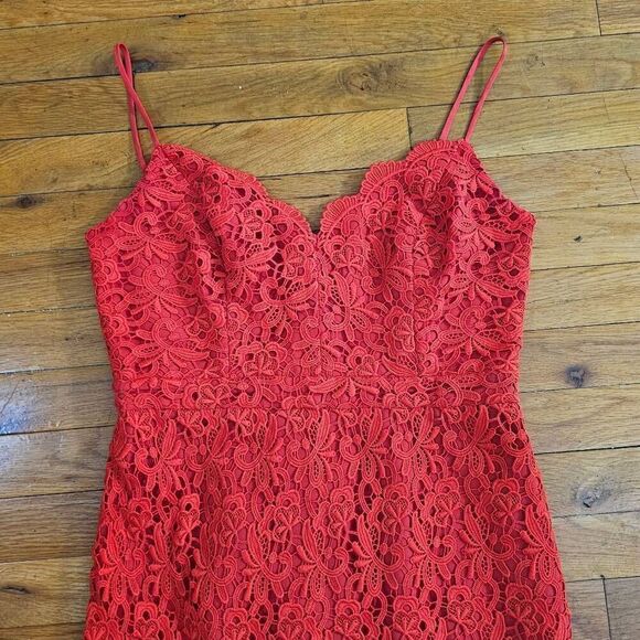 J Crew Guipure Lace Sheath Dress Red Spaghetti Strap 4 - Picture 2 of 10